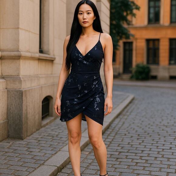 Speechless Navy Floral Wrap Mini Dress Size 9 NEW w/ Tags - Picture 8 of 8